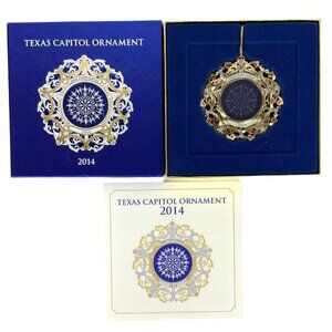 Texas State Capitol Ornament 2014 Blue Oculus Gold-Plated Filigree Original Box